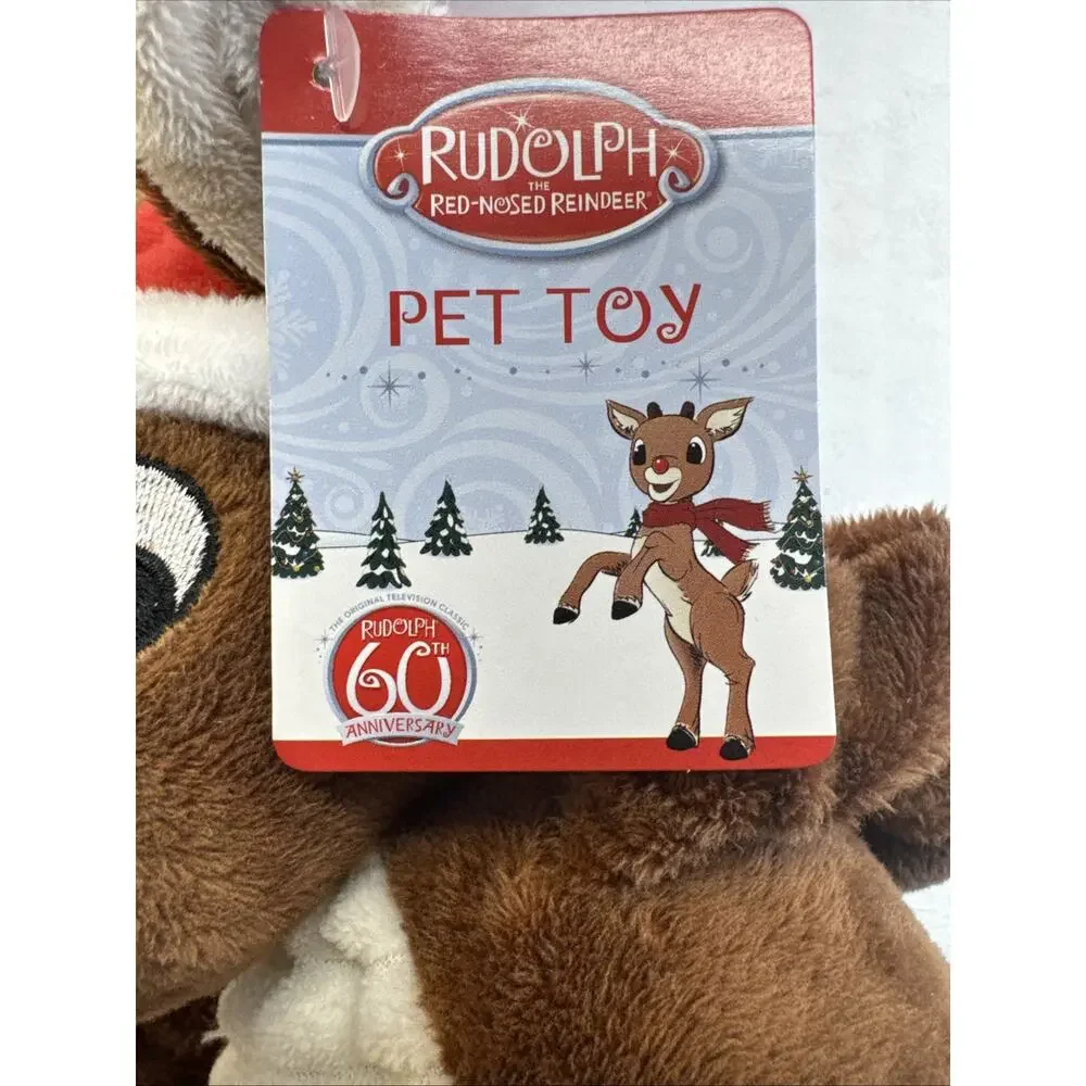 (244)Rudolph the Red-Nosed Reindeer Dog Toy Plush Squeaky Set – New With Tags